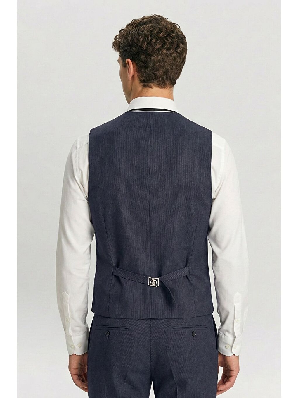 Giotelli Lacivert Slim Fit Çizgili Mono Yaka Yelekli 6 Drop Erkek Takım Elbise-2