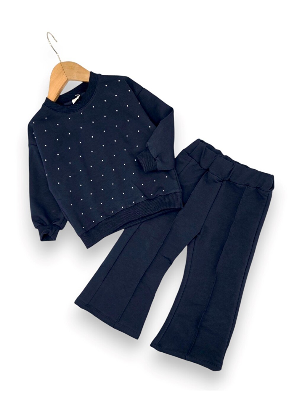 Lacivert Kız Çocuk Mevsimlik Taşlı, Çimalı Pantalonlu Alt Üst Eşofman Takımı-2