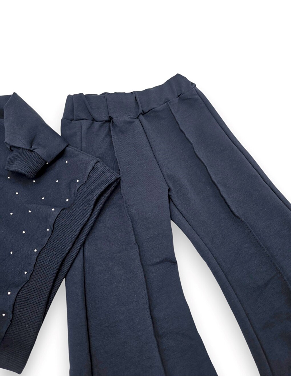 Lacivert Kız Çocuk Mevsimlik Taşlı, Çimalı Pantalonlu Alt Üst Eşofman Takımı-5