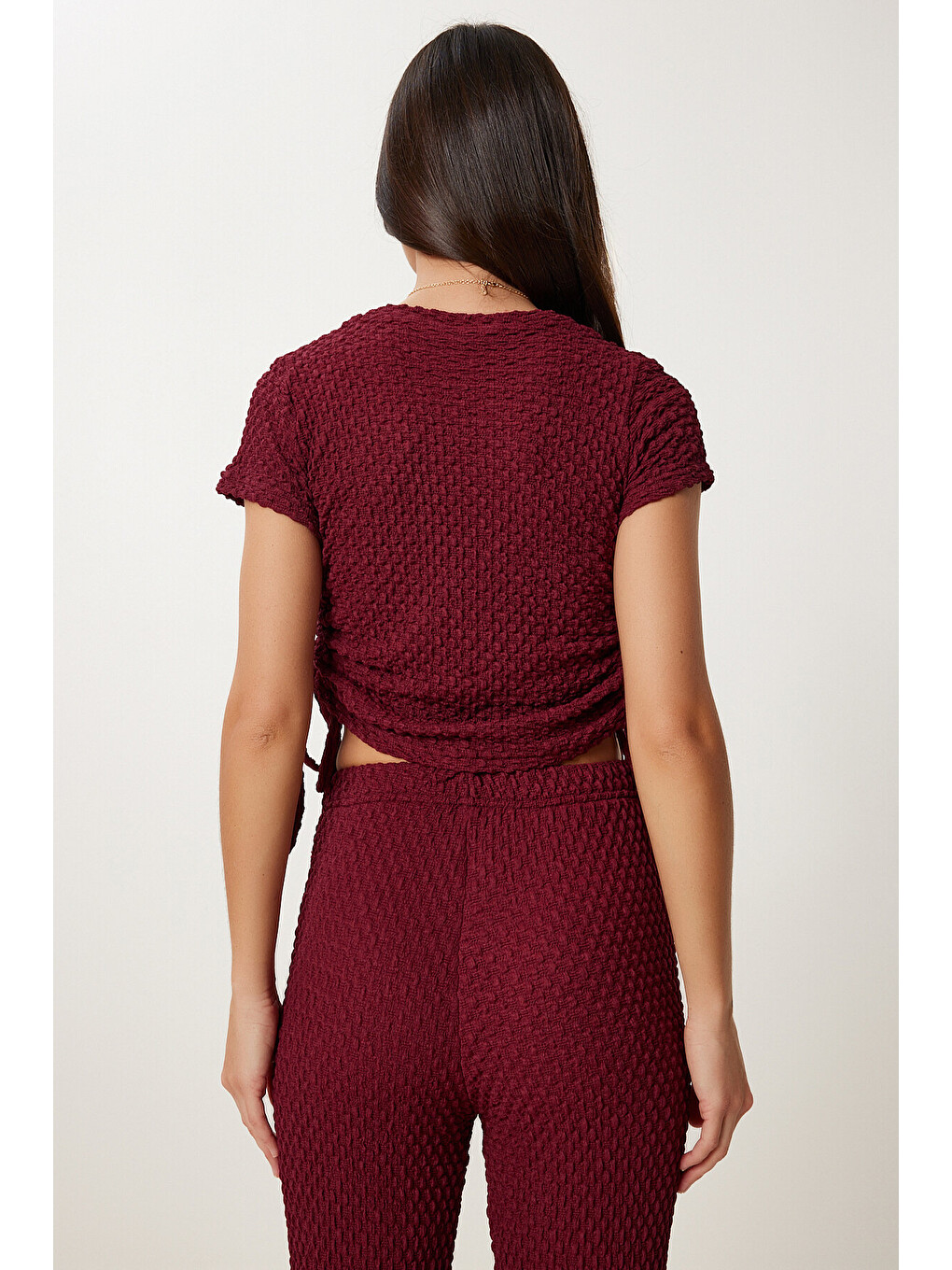Bordo Dokulu Esnek Bluz Pantolon Takım BORDO LZV0011-4