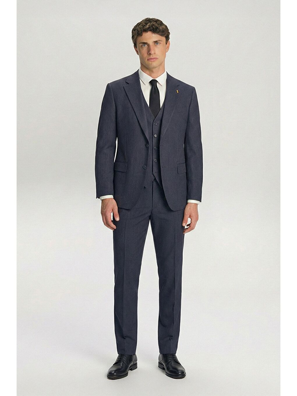 Giotelli Lacivert Slim Fit Çizgili Mono Yaka Yelekli 6 Drop Erkek Takım Elbise-3