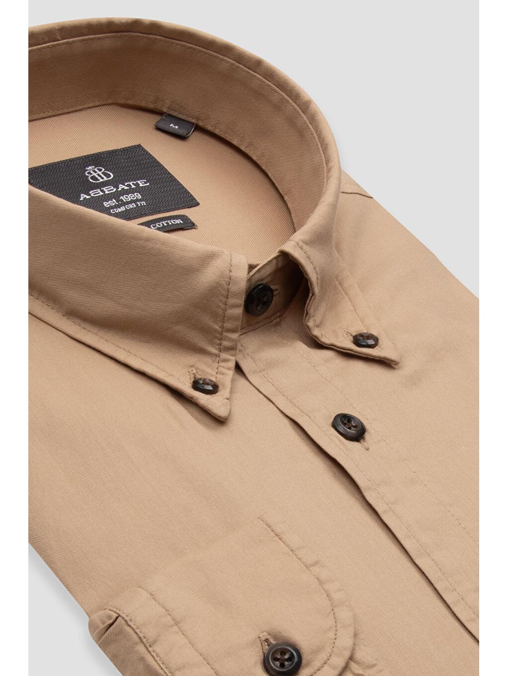 Mario Poplin Pamuklu Comfort Fit Bej Düğmeli Yaka Erkek Düz Gömlek-1