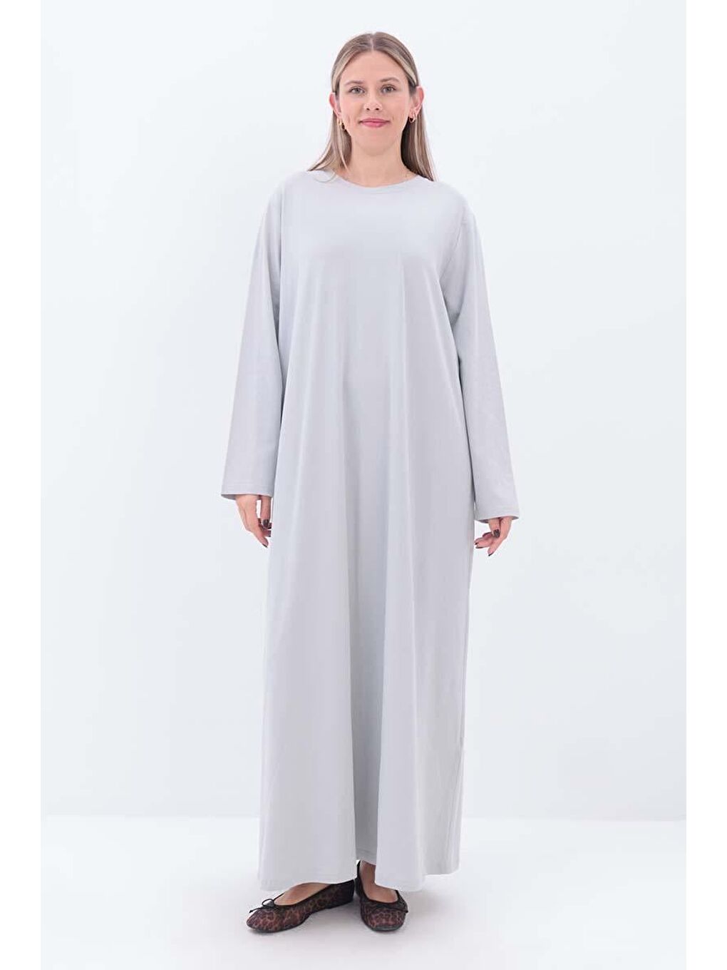 Gri-Uzun Kollu İçlik Elbise-1