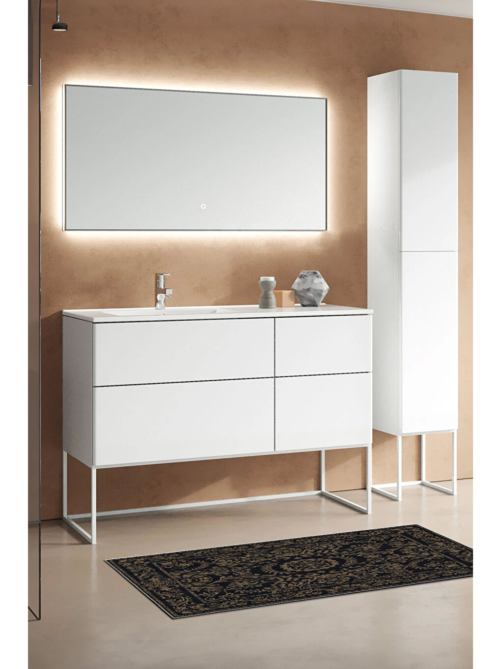 Siyah Dekoratif Özel Tasarım Yıkanabilir İnce Kaymaz Tabanlı Modern Halı KECE FR11-3