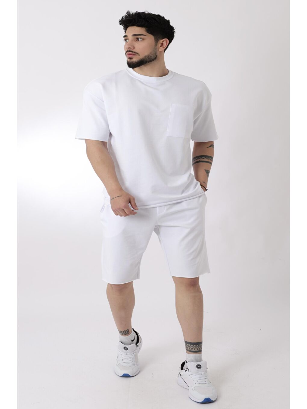 Beyaz Rahat İki İp Penye Şort Erkek Takım Bld 5000-5066_72005