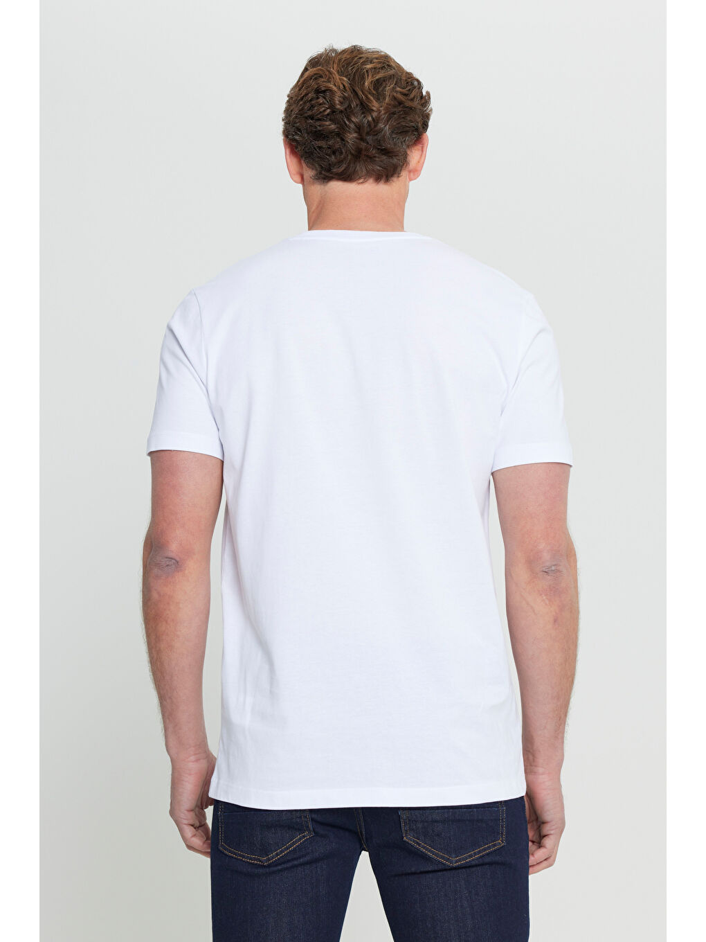 Erkek Beyaz Slim Fit Dar Kesim %100 Pamuk Bisiklet Yaka Kısa Kollu Tişört-7