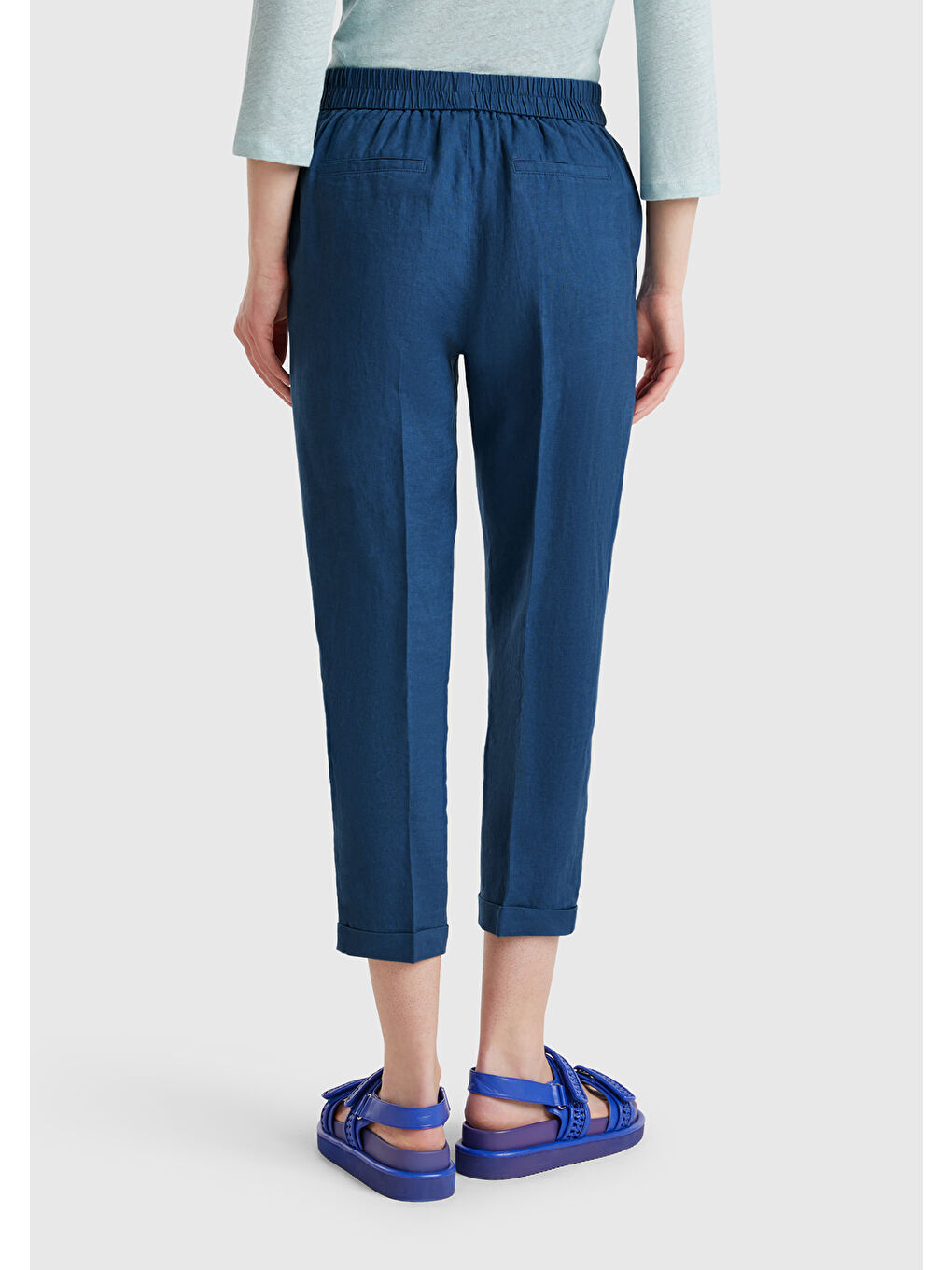 Mavi Kadın Denim %100 Keten Beli Lastikli Pantolon-1