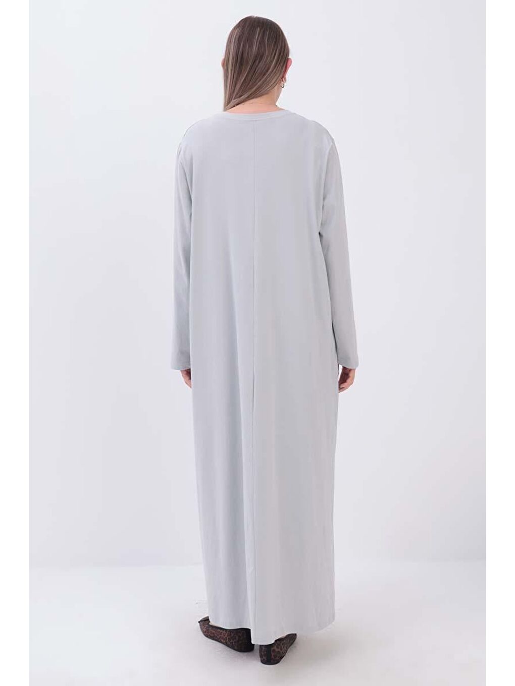 Gri-Uzun Kollu İçlik Elbise-3