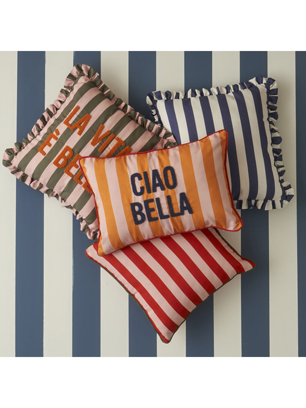 %100 Pamuk Line Punchlı Fırfırlı Kırlent Kılıfı Yeşil (43x43 cm)-3