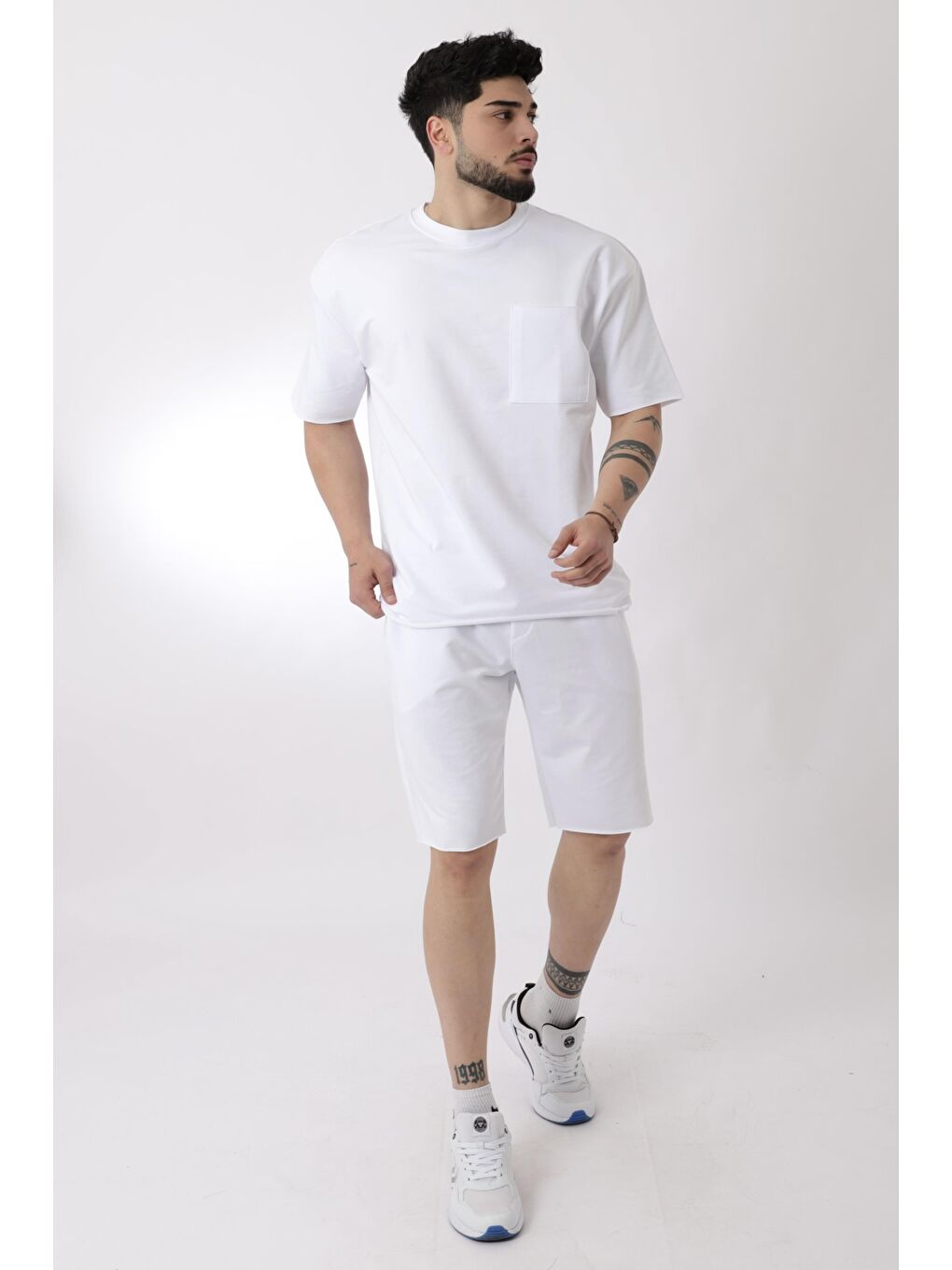 Beyaz Rahat İki İp Penye Şort Erkek Takım Bld 5000-5066_72005-1