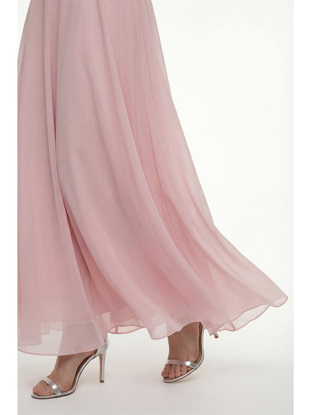 Pembe Kadın Pudra Fırfır Detaylı Uzun Söz Nişan Nikah Abiye Elbise-3