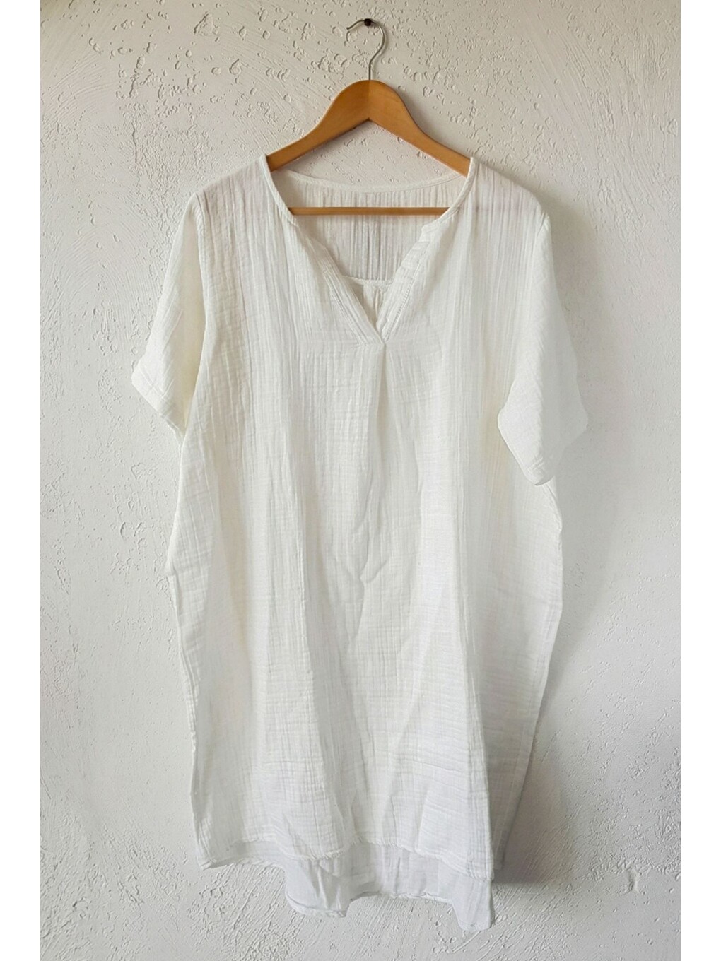 Beyaz Alttan Britli Yaka Kısa Kol Casual Pamuklu Oversize Dokuma Elbise 100 68-5
