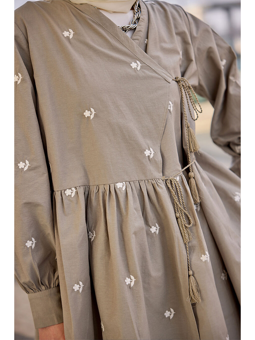 Kadın Nakış İşlemeli Yandan Bağlamalı Tunik Küf Yeşil-3