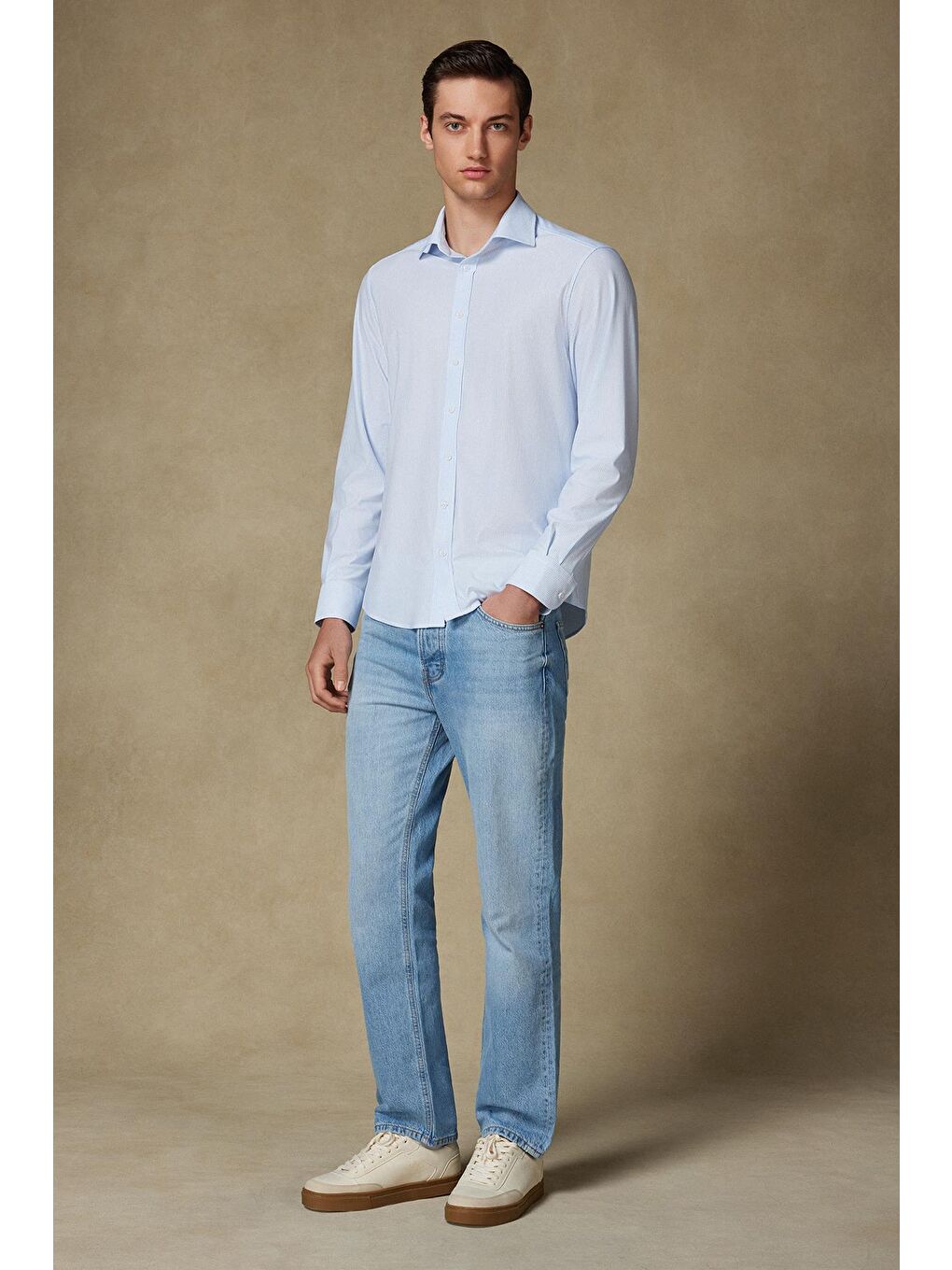 Floransa Jersey Pamuk Karışımlı Comfort Fit Lacivert Klasik Yaka Erkek Düz Gömlek-2