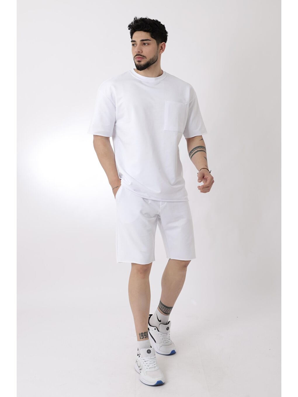 Beyaz Rahat İki İp Penye Şort Erkek Takım Bld 5000-5066_72005-2