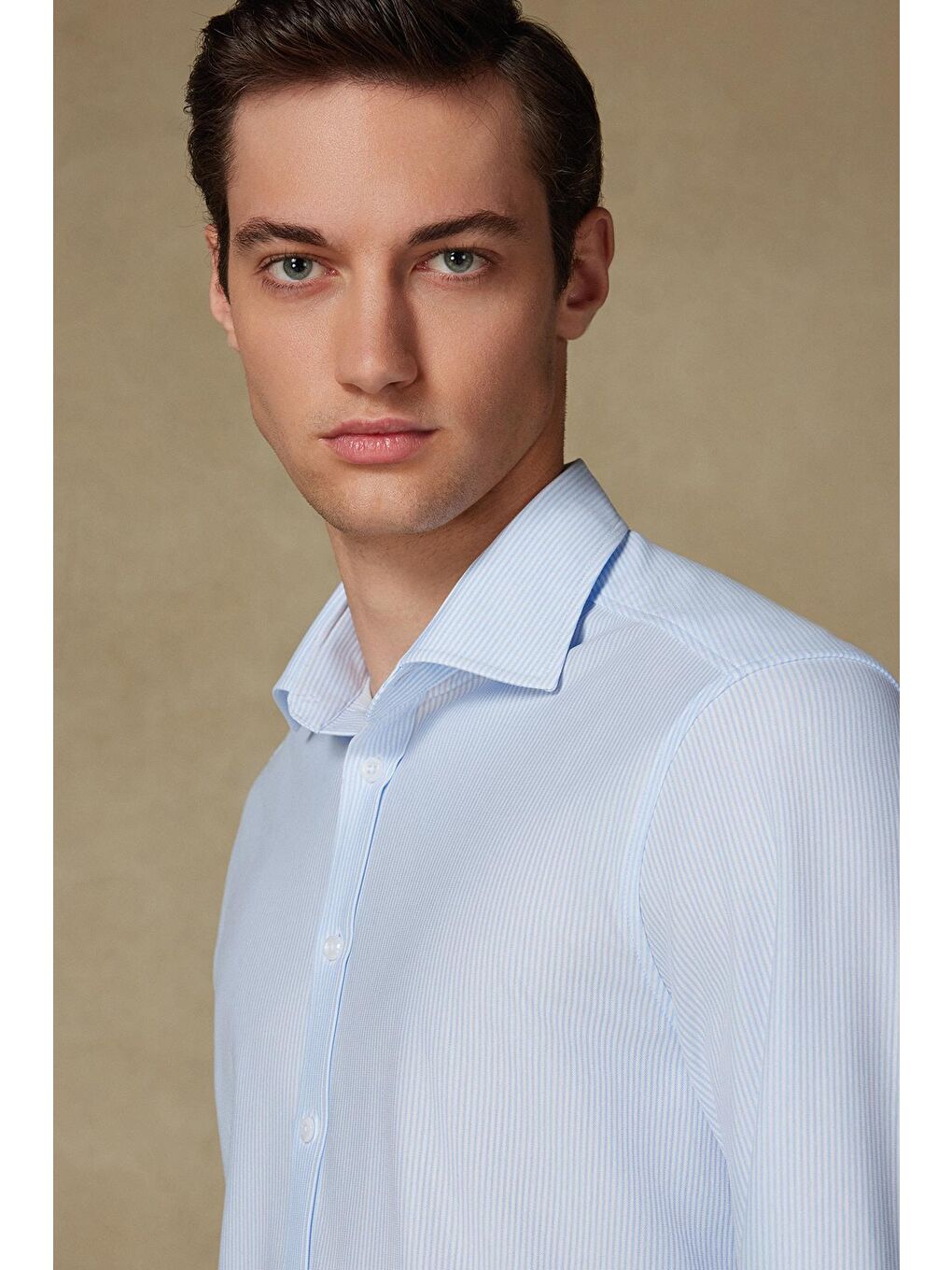 Floransa Jersey Pamuk Karışımlı Comfort Fit Lacivert Klasik Yaka Erkek Düz Gömlek-3