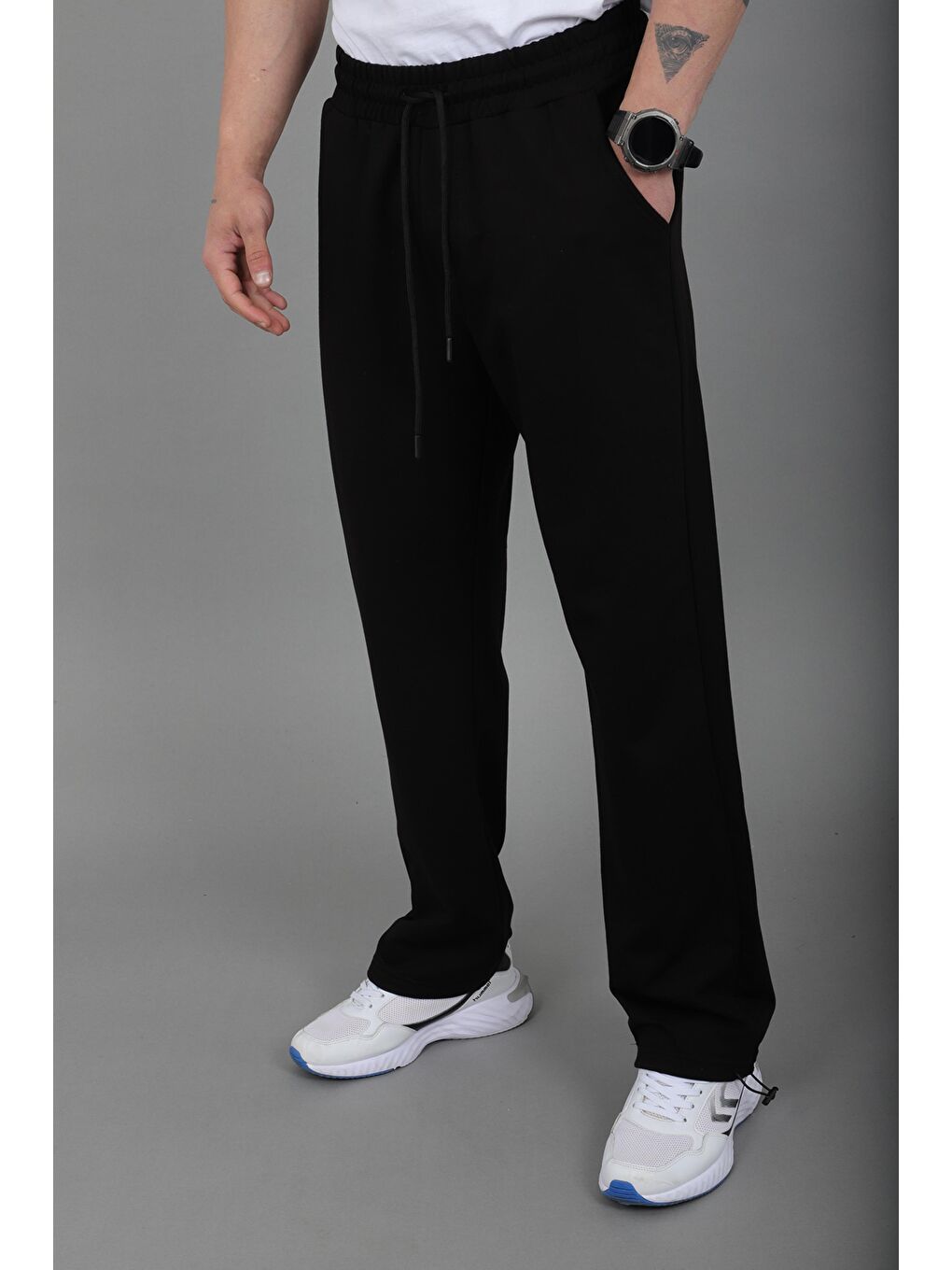 Siyah Düz 2 İp Baggy Eşofman Altı SPR_70135-1