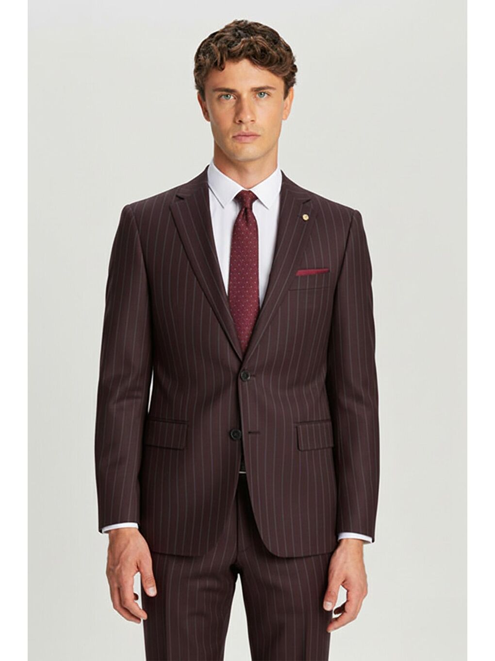 Giotelli Bordo Slim Fit Çizgili Mono Yaka Takım Elbisesuit