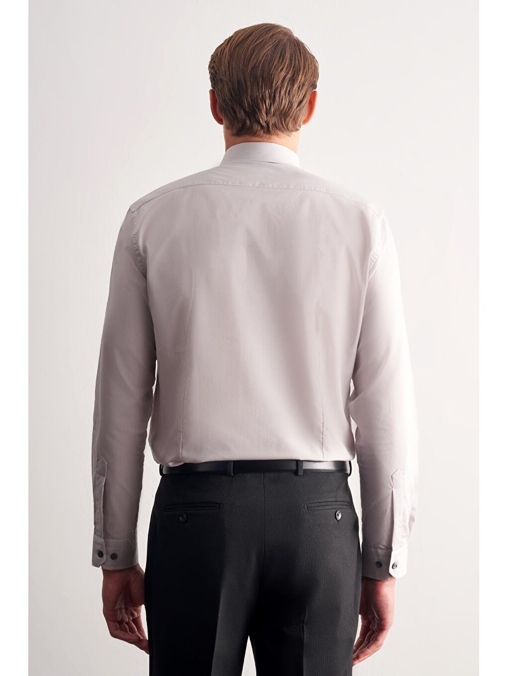 Bej Taş Rengi Yarım İtalyan Yaka Uzun Kol Easy To Iron Slim Fit Pamuklu Gömlek 1004255301-5