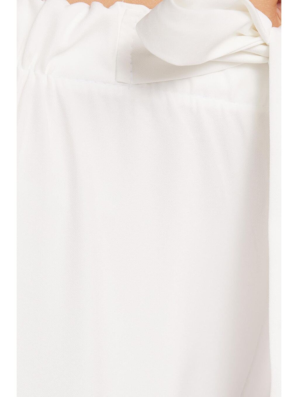 Kadın Relax Fit Rahat Kesim Lastikli Kuşak Bağlamalı Geniş Paça Beyaz Pantolon-5