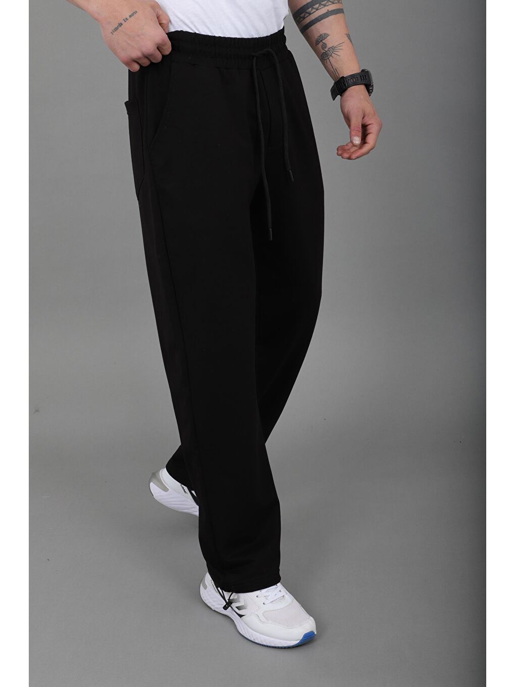 Siyah Düz 2 İp Baggy Eşofman Altı SPR_70135-2