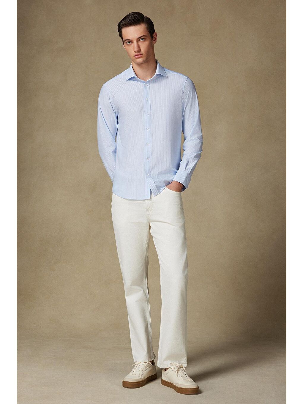 Floransa Jersey Pamuk Karışımlı Comfort Fit Açık Mavi Klasik Yaka Erkek Düz Gömlek-2