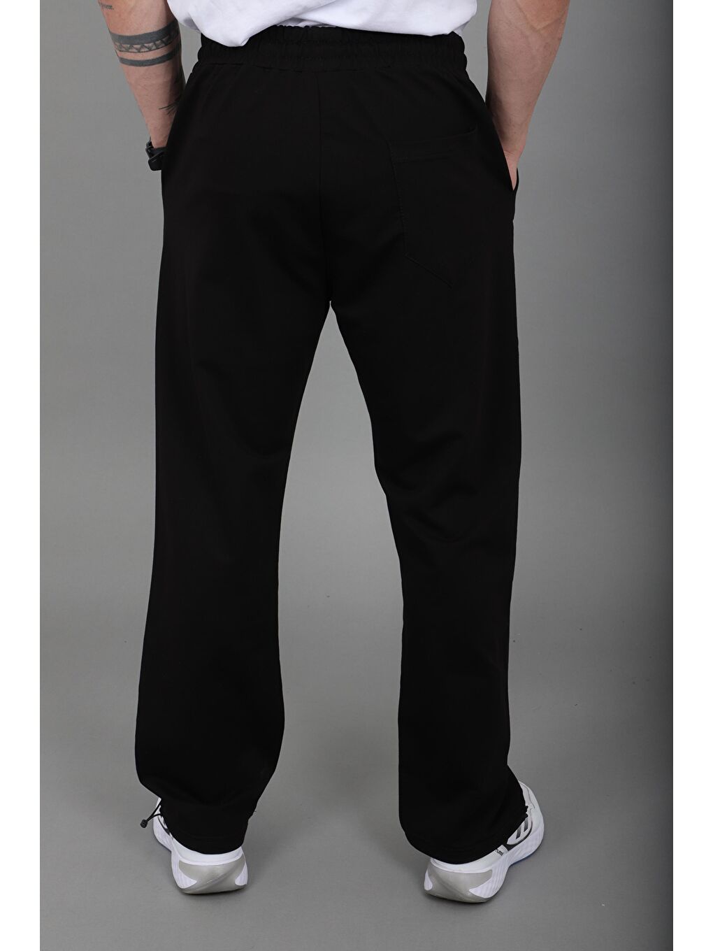 Siyah Düz 2 İp Baggy Eşofman Altı SPR_70135-4