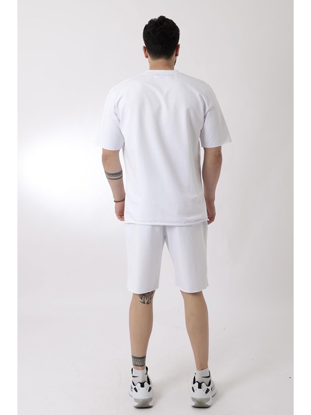 Beyaz Rahat İki İp Penye Şort Erkek Takım Bld 5000-5066_72005-4