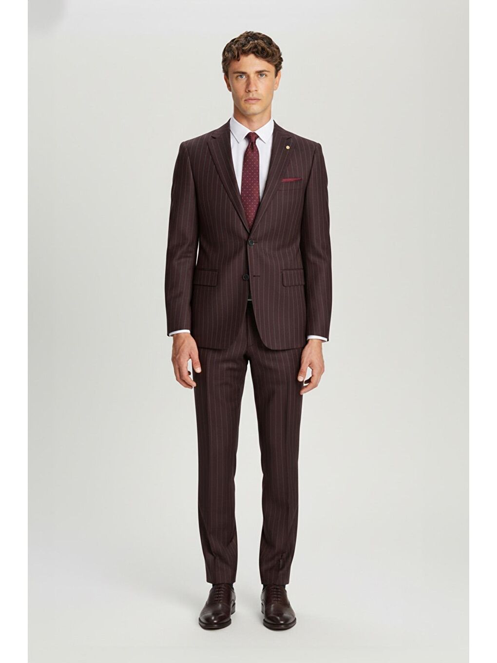 Giotelli Bordo Slim Fit Çizgili Mono Yaka Takım Elbisesuit-2