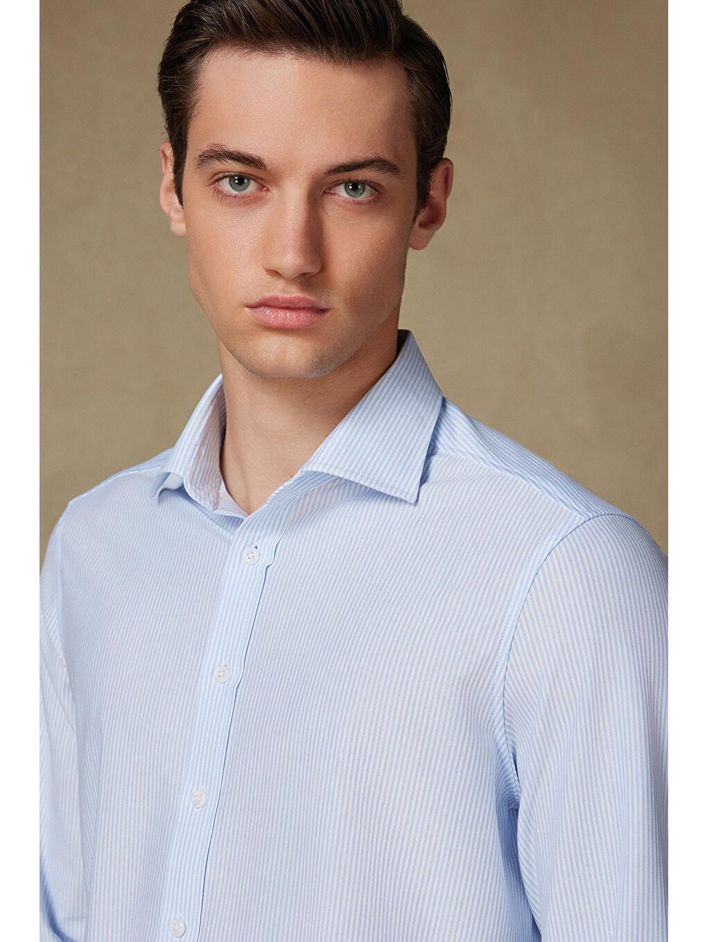 Floransa Jersey Pamuk Karışımlı Comfort Fit Açık Mavi Klasik Yaka Erkek Düz Gömlek-3