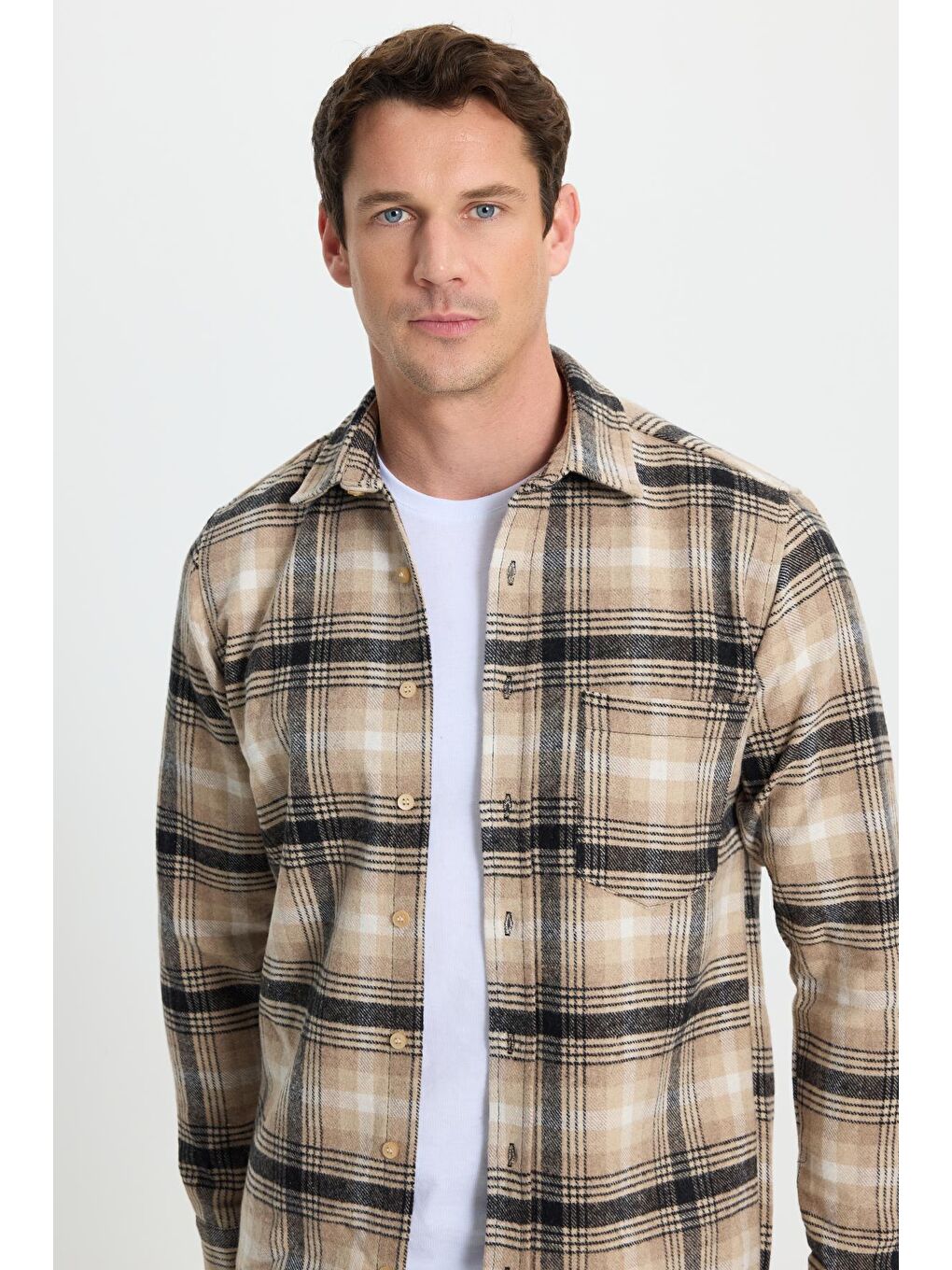 Karışık Erkek Regular Fit Klasik Kesim Büyük Kareli Tep Cepli Oduncu Gömlek