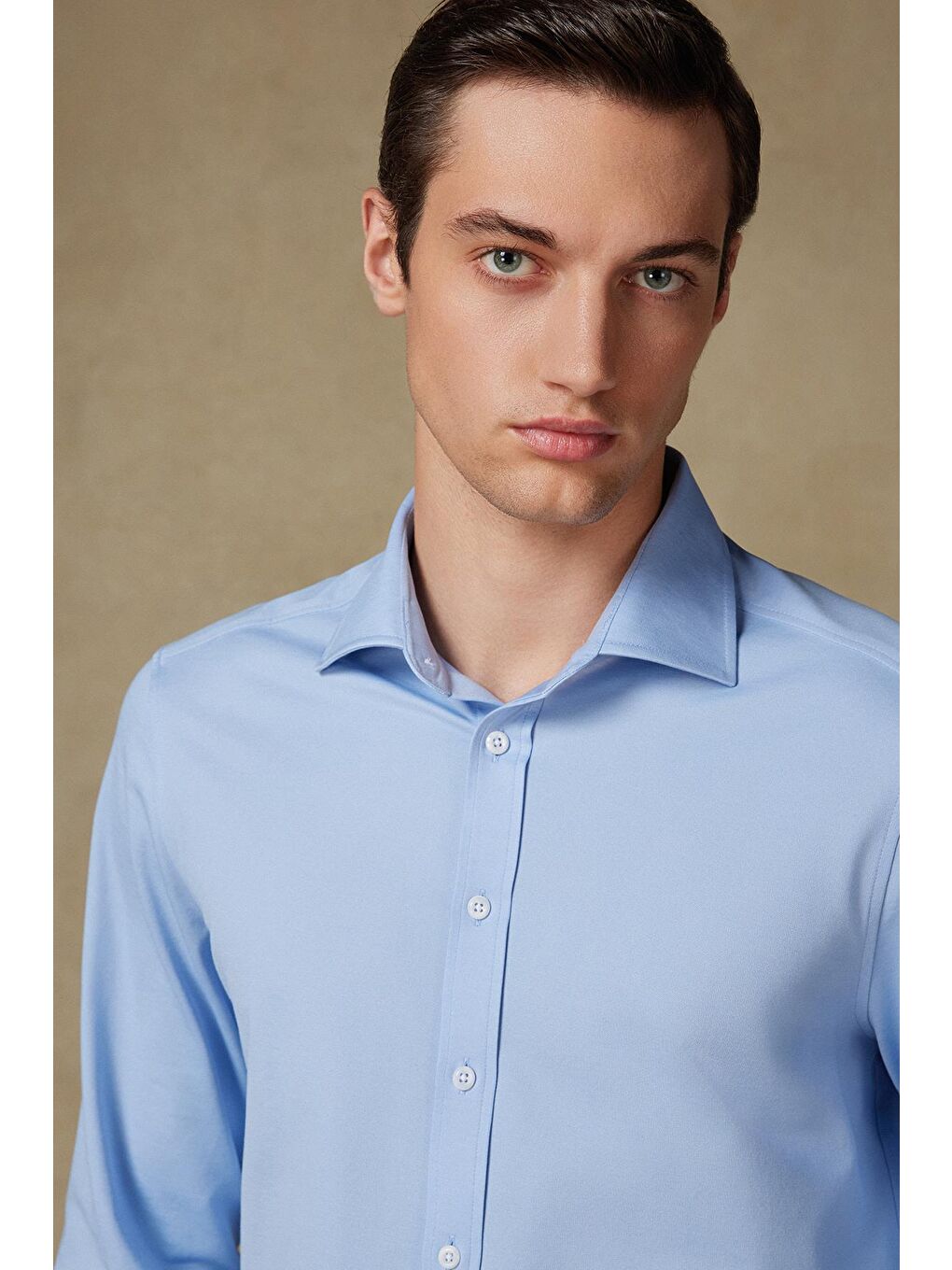 Floransa Jersey Pamuk Karışımlı Comfort Fit Mavi Klasik Yaka Erkek Düz Gömlek-3