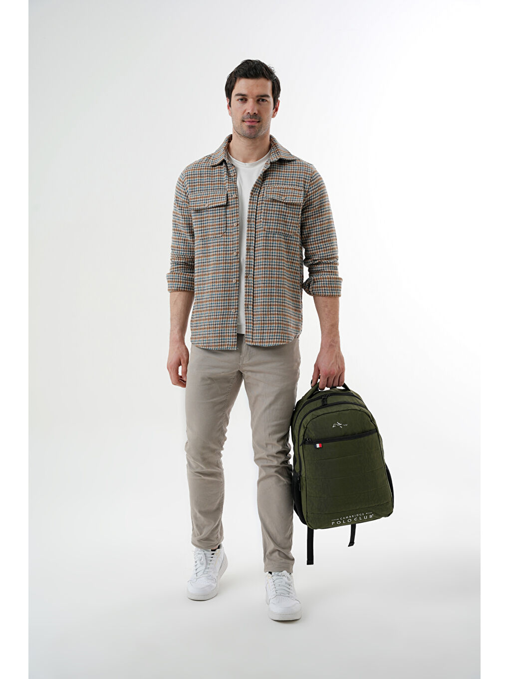 Haki Minimalist Tasarım Unisex Çok Gözlü Sırt Çantası