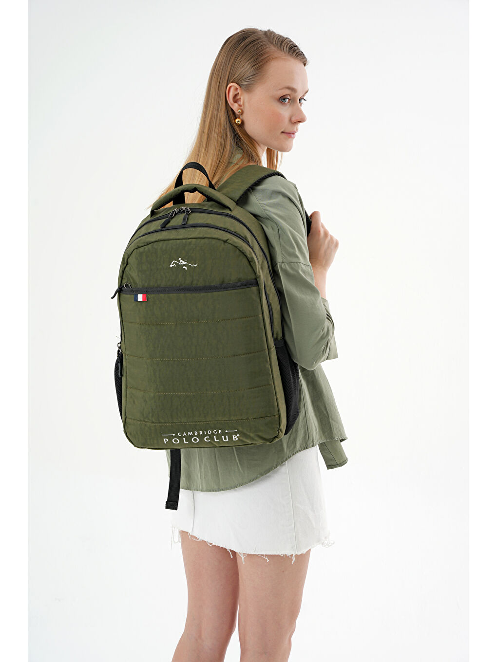 Haki Minimalist Tasarım Unisex Çok Gözlü Sırt Çantası-1