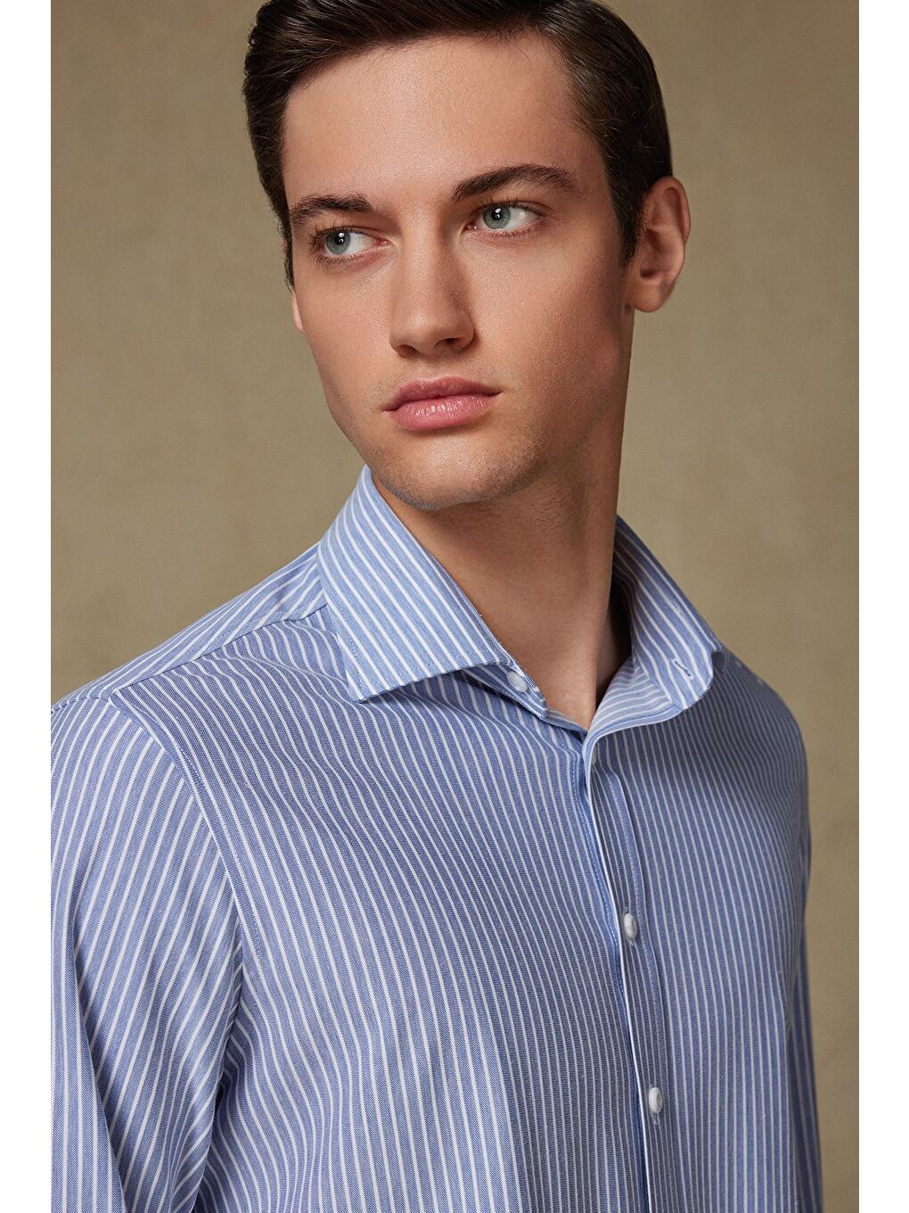 Floransa Jersey Pamuk Karışımlı Comfort Fit Lacivert Klasik Yaka Erkek Çizgili Gömlek-3