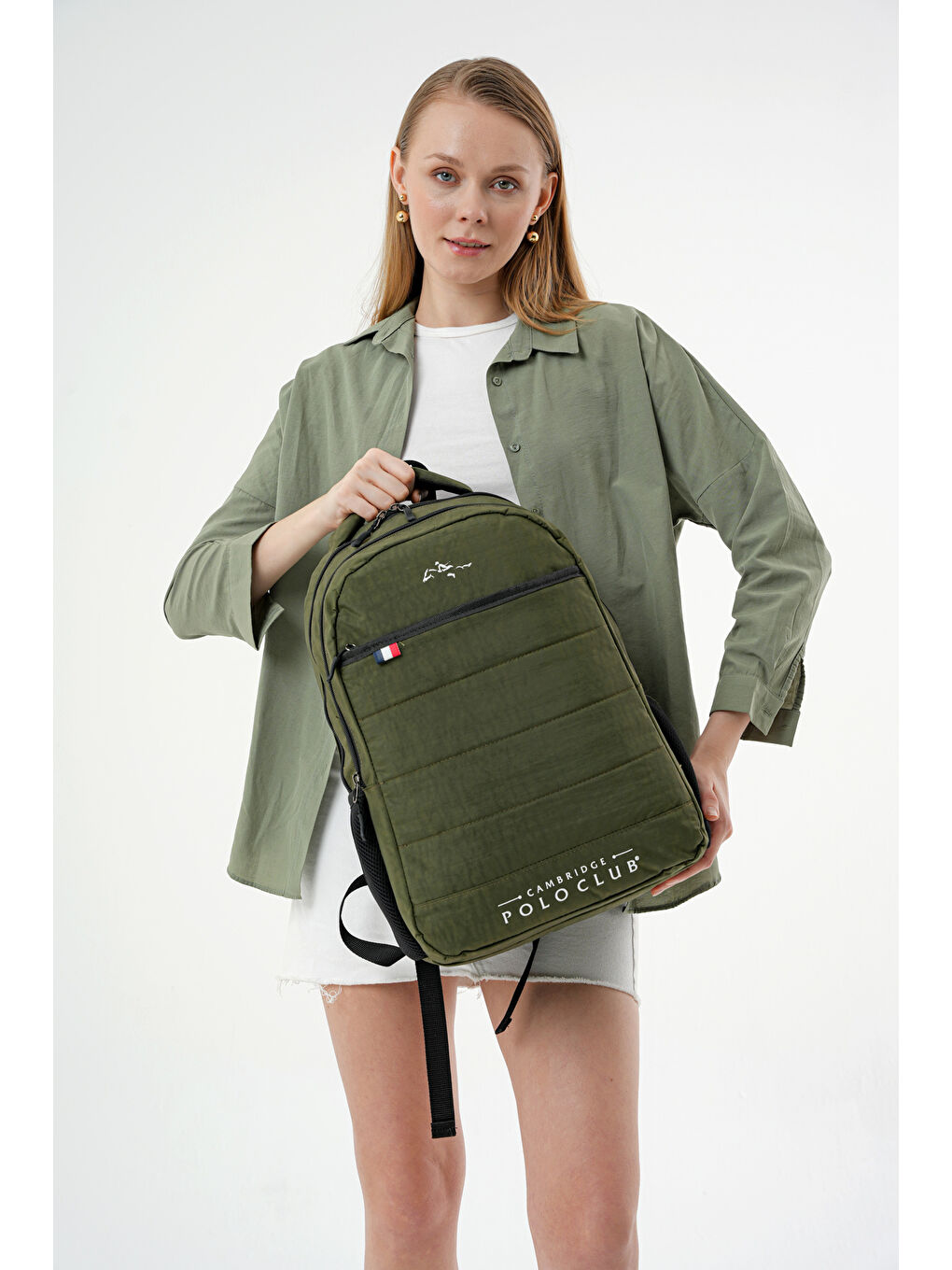 Haki Minimalist Tasarım Unisex Çok Gözlü Sırt Çantası-2