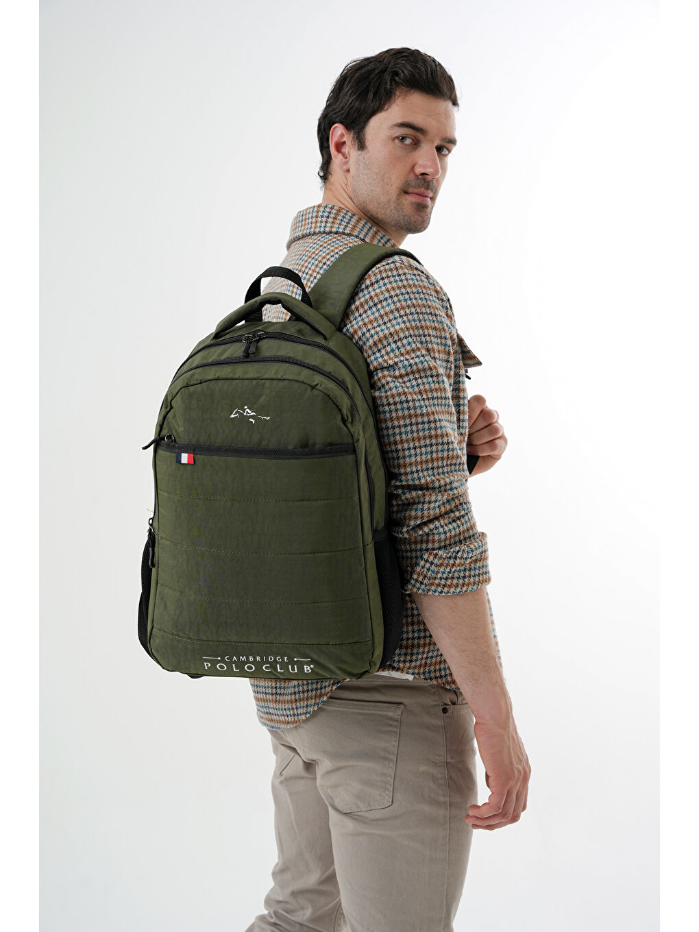 Haki Minimalist Tasarım Unisex Çok Gözlü Sırt Çantası-5