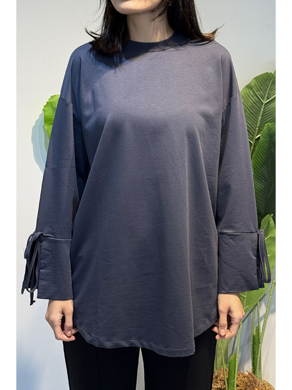 Manşeti ve Beli Bağcık Detay Sweat Tunik 3066 Antrasit-3