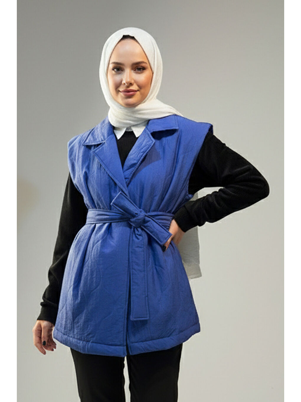 Kapitone Kuşak Detay Yelek 51258 İndigo