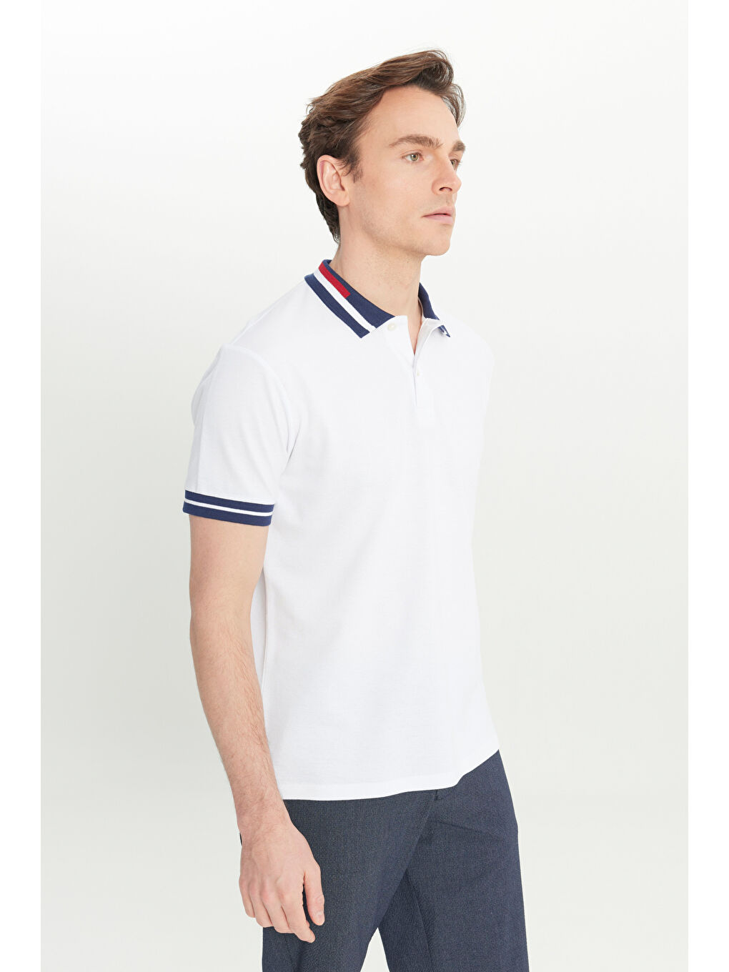 Erkek Beyaz Slim Fit Dar Kesim %100 Pamuk Polo Yaka Tişört-2