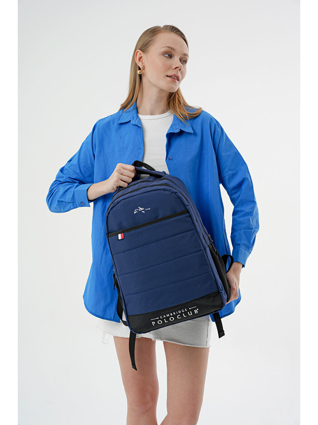 Lacivert Minimalist Tasarım Unisex Çok Gözlü Sırt Çantası-1