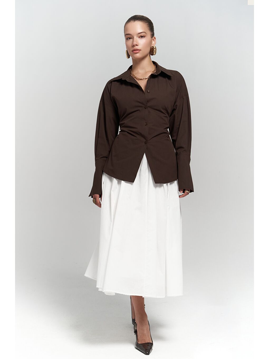 Kahverengi Novers İp Detay Kahve Gömlek-1