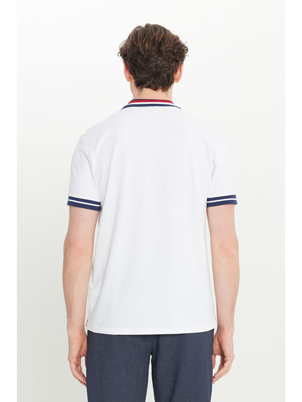 Erkek Beyaz Slim Fit Dar Kesim %100 Pamuk Polo Yaka Tişört-4