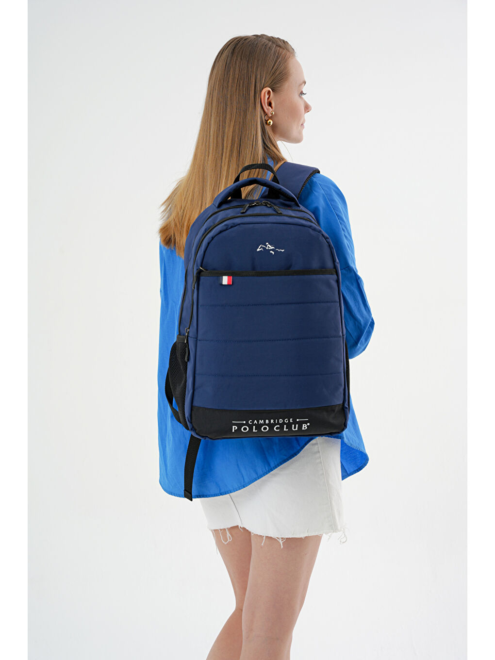 Lacivert Minimalist Tasarım Unisex Çok Gözlü Sırt Çantası-2