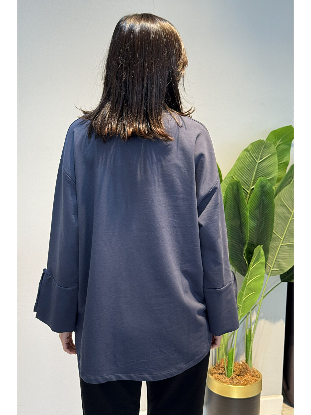 Manşeti ve Beli Bağcık Detay Sweat Tunik 3066 Antrasit-4