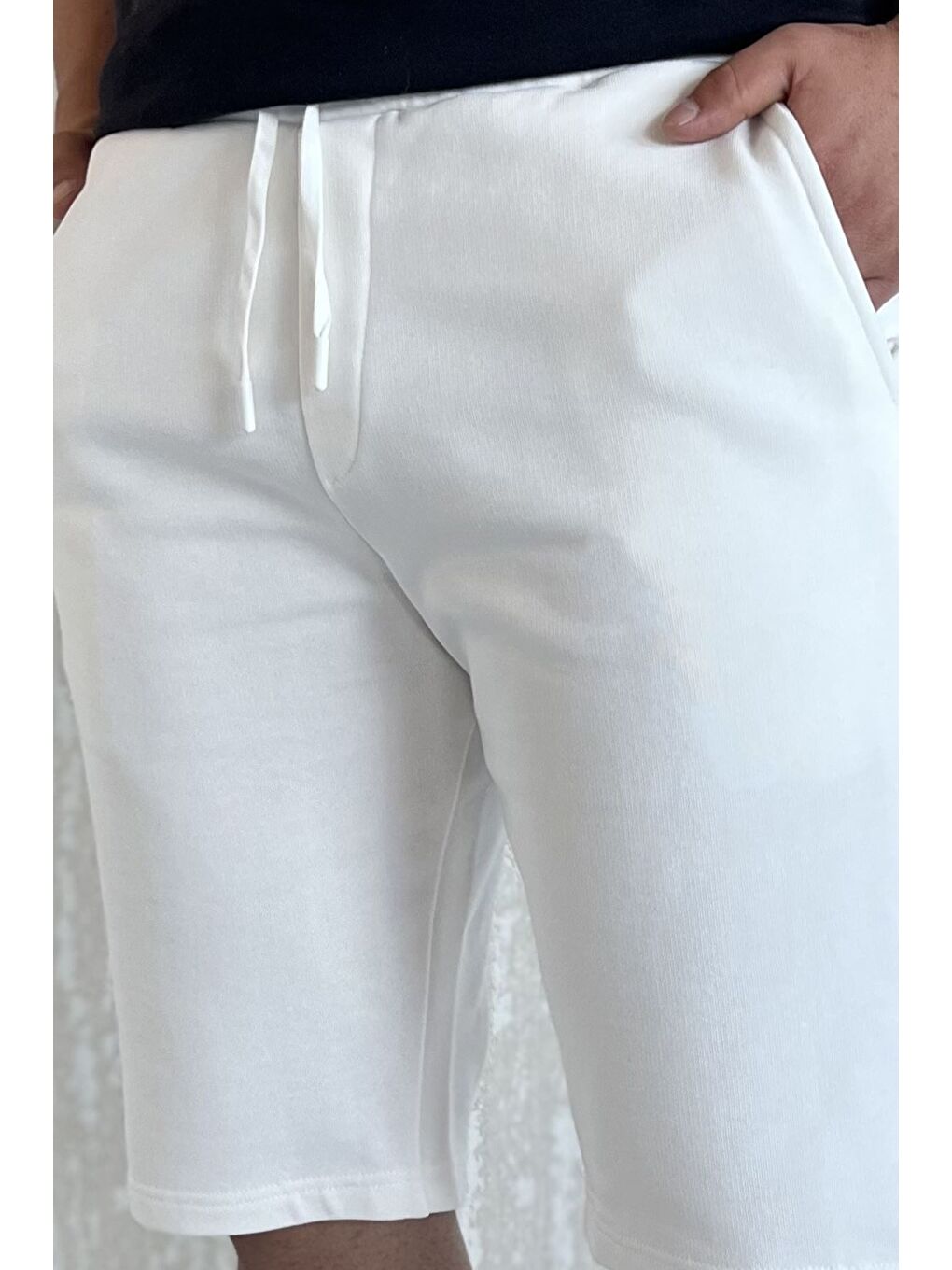 Ekru Erkek Bel Bağcıklı Şort-3