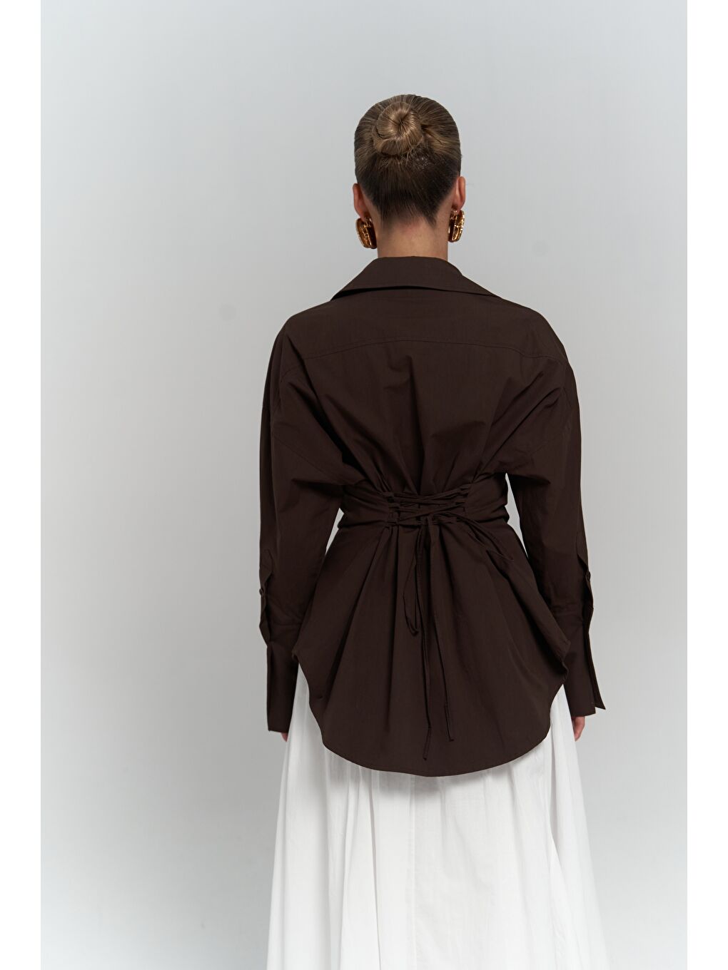 Kahverengi Novers İp Detay Kahve Gömlek-3