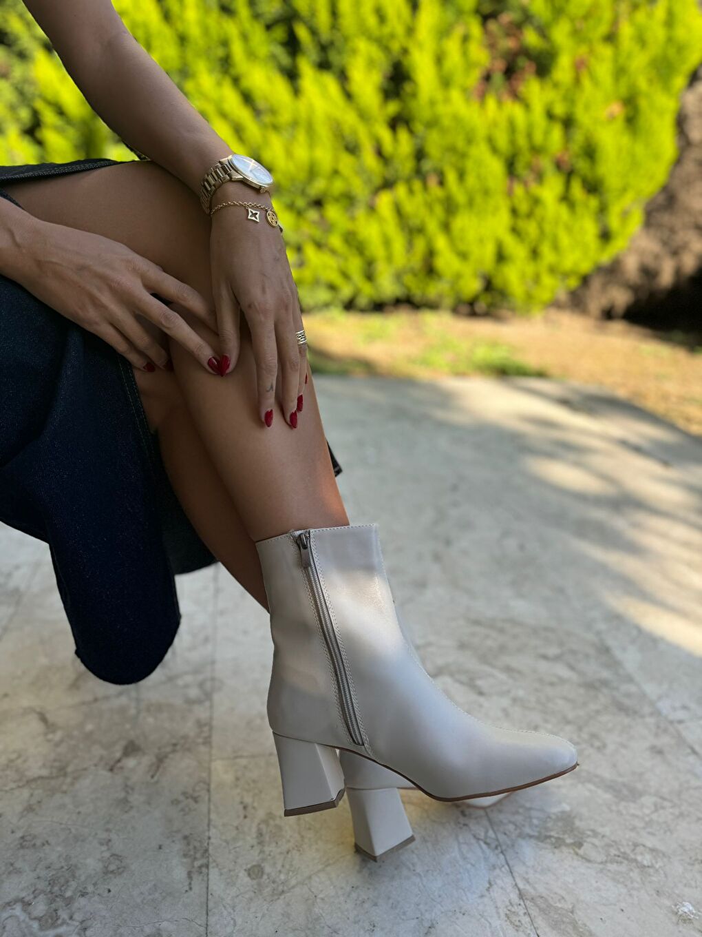 Bej Kadın Yandan Fermuarlı Bot Topuk Boyu (7 Cm)-2