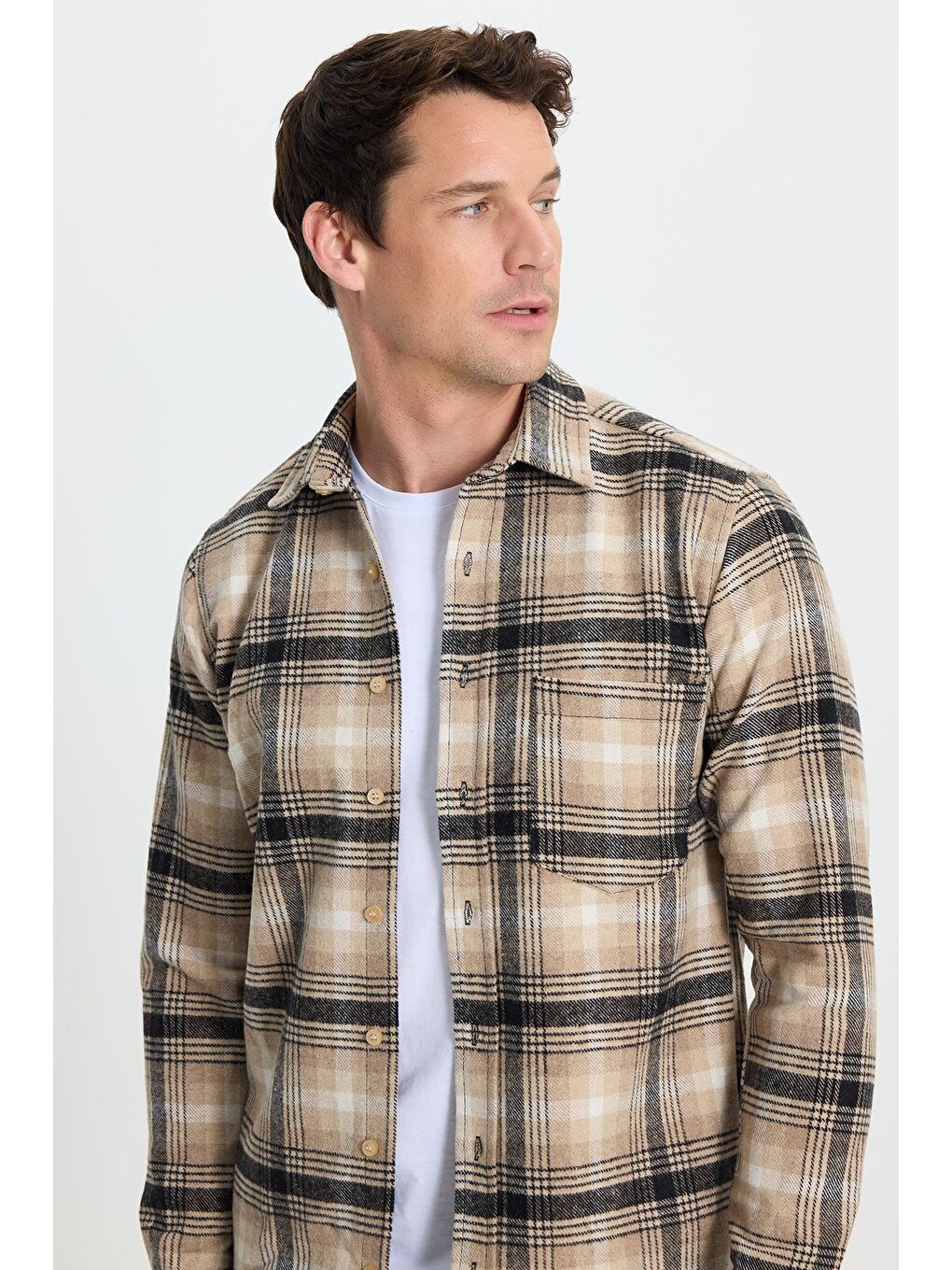 Karışık Erkek Regular Fit Klasik Kesim Büyük Kareli Tep Cepli Oduncu Gömlek-4