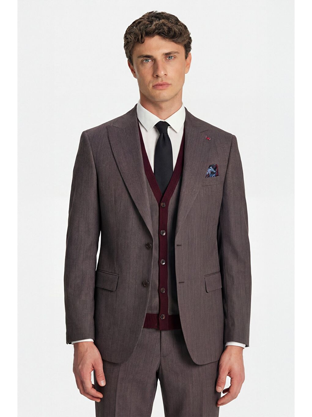 Giotelli Bordo Triko Yelekli 6 Drop Polyester Viskon Karışımlı Erkek Takım Elbise